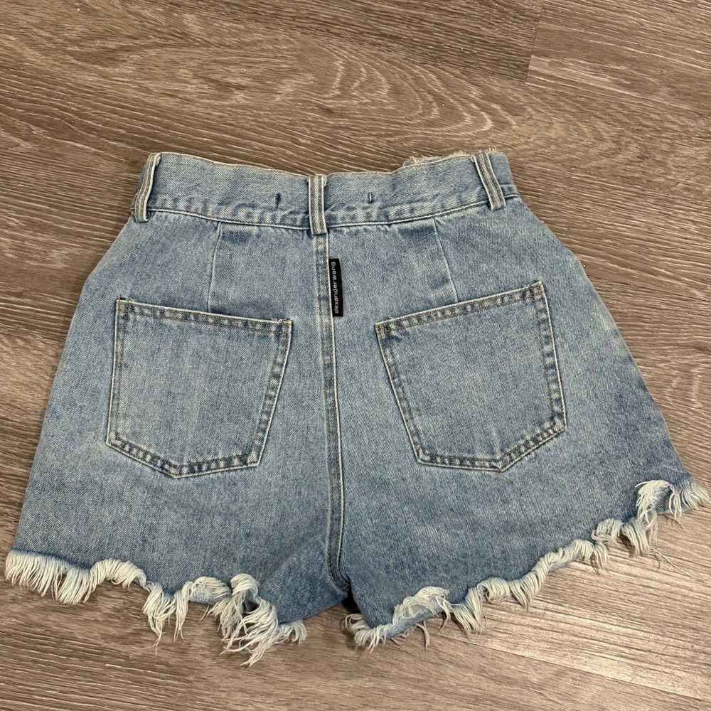 Alexander Wang Light Blue Distressed High-Waist Denim Shorts - Picture 4 of 16